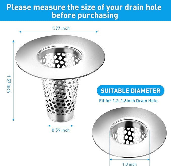 2PCS Bathroom Sink Drain Strainers, 1" Small Conical Premium Stainless Steel Porous Hair Catcher, Drainer Filter, Fit for 1.20"-1.60", Depth Than 1.60" Drain Hole