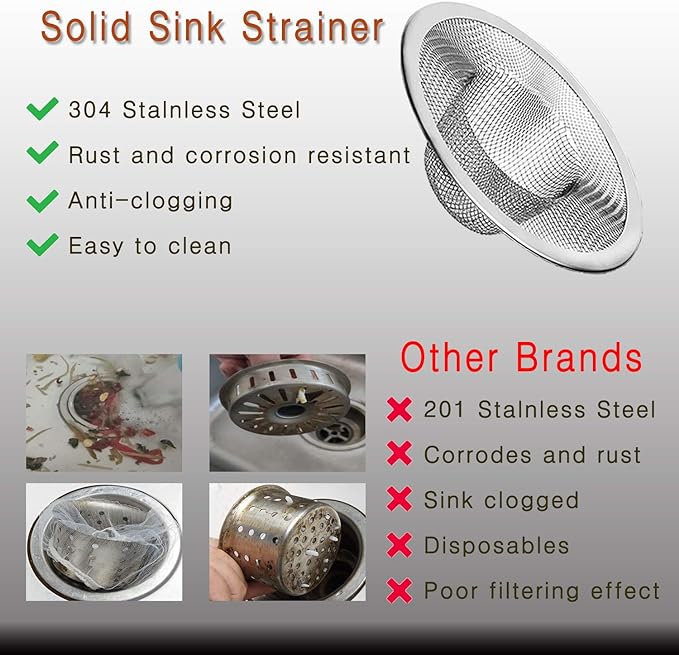 4pcs Heavy Duty Stainless Steel Slop Basket Filter Trap,3.54" Top / 1.65" Mesh Metal Sink Strainer,Perfect for Kitchen Sink/Bathroom Bathtub Wash Basin Floor Drain Balcony Drain Hole,Utility