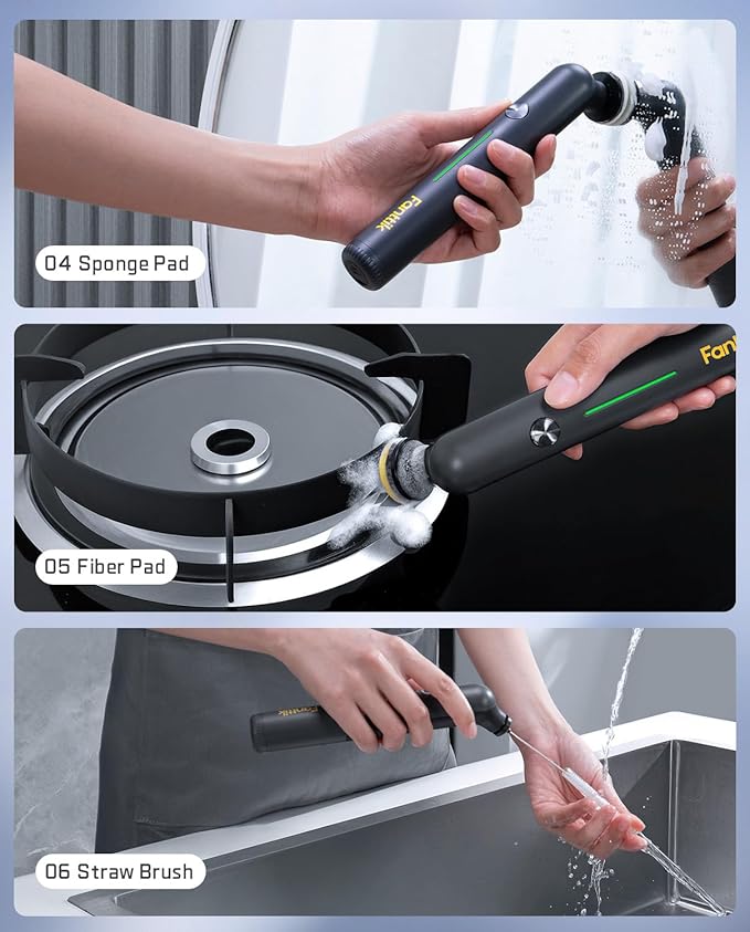 Fanttik G9 Nano Cordless Spin Scrubber with NeoPulse Motor, IPX7 Waterproof Grout Brush, 8 Replaceable Heads & LED Display for Cleaning Bathroom, Tile, Corners - Black