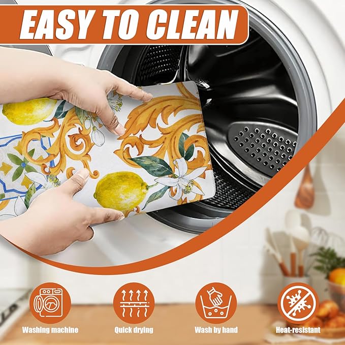 Watercolor Lemon Dish Drying Mat for Kitchen Counter Microfiber Absorbent Dish Kitchen Drying Mat Draining Reusable Washable for Dishes/Utensils/Counterto