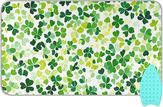 Bright Green Clover St. Patrick Ironing Mat for Table top Portable Ironing Pad Blanket for Washer Dryer Countertop Travel