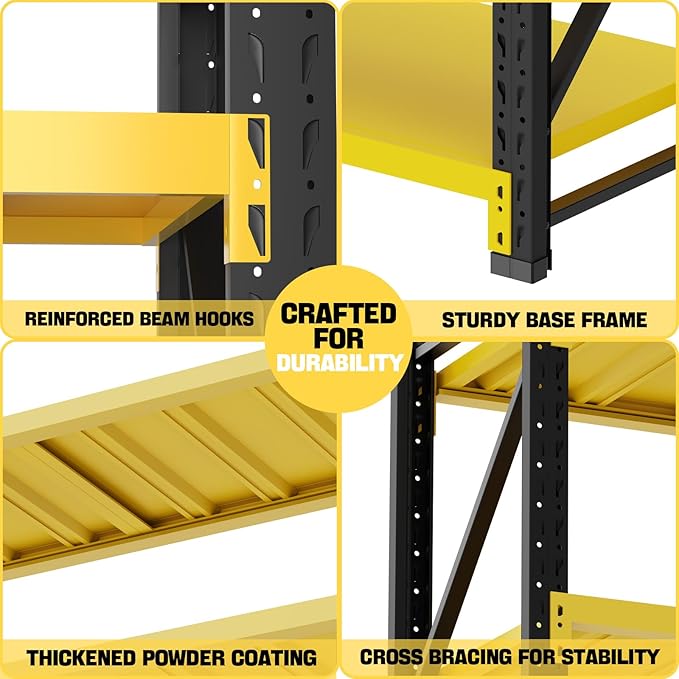 Storage Shelves Heavy Duty, Metal Garage Shelving Units, 4 Tier Storage Rack Shelf, Steel Industrial Shelving, Adjustable Standing Shelf for Basement/Warehouse Yellow and Black, W47.24*D19.69*H78.74