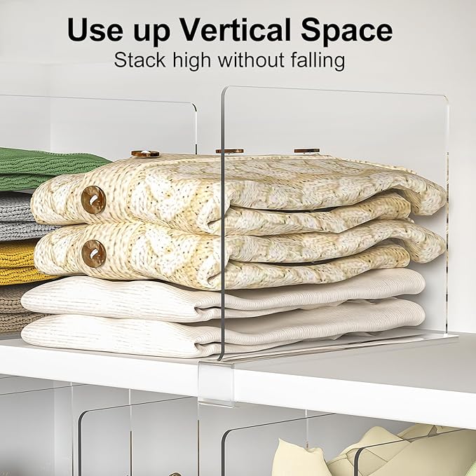 Shelf Dividers Purse Organizer for Closet: 12-Pack Acrylic Bag Storage Organizer for Handbags, Clutches, Clothes, Sweater, Towel on Wood Shelves