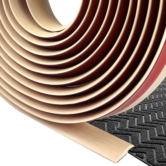 Floor Transition Strip Self Adhesive Carpet & Flooring Transitions Edging Trim Strip PVC Threshold Transitions Suitable for Threshold Height Less Than 5mm (20Ft, Wood Grain Beige-New)