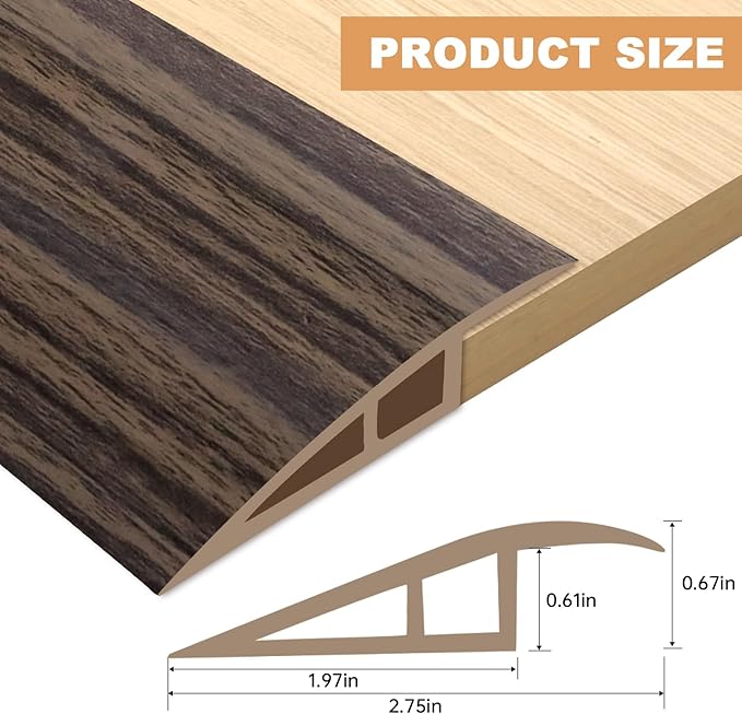 Vinyl Door Threshold Flooring Transition Strip Self Adhesive Carpet Edging Strip for Laminate Doorway Edge Threshold from 2/5" to 3/5" (Grayish Brown Wood Grain, 6.6 Ft)