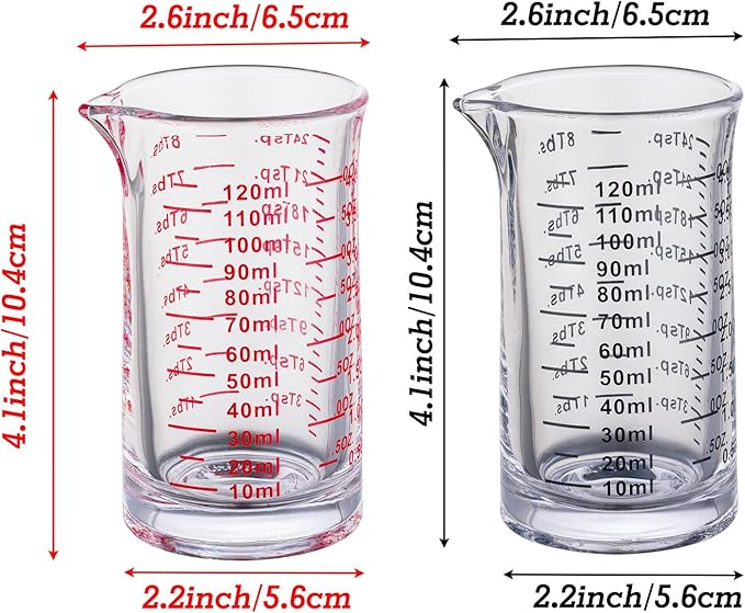 Ackers 4 Oz Glass Measuring Cup,Borosilicate Shot Glass with V-Shaped Spout(Pack of 2)