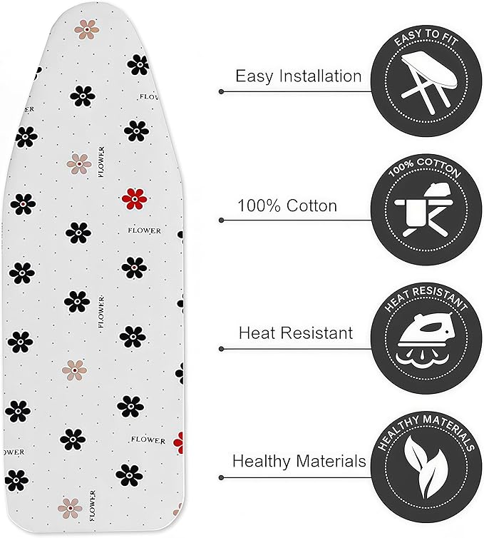 Ironing Board Cover with Two 5MM Thick Feltpads,13"x43"Heat Resistant Replacement Ironing Board Cover and Pad,Fits Standard Ironing Boards,Durability and Easy to Install