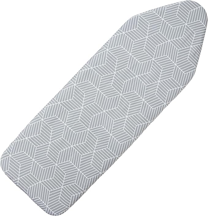 Extra Wide Ironing Board Cover and Pad 18 x 54 inch Heat Reflective with Hook and Loop Fasteners, Thick Padding with Elasticized Edges, 3 Layers Iron Board Cover (Gray Cube)