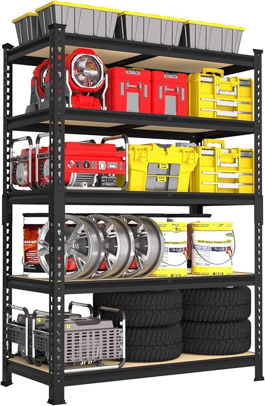 PrimeZone 35.5" x 12" x 72" Heavy Duty Storage Shelves - 5 Tier Adjustable Garage Storage Shelving, Metal Storage Utility Rack Shelf Unit for Warehouse Pantry Closet Kitchen, Black