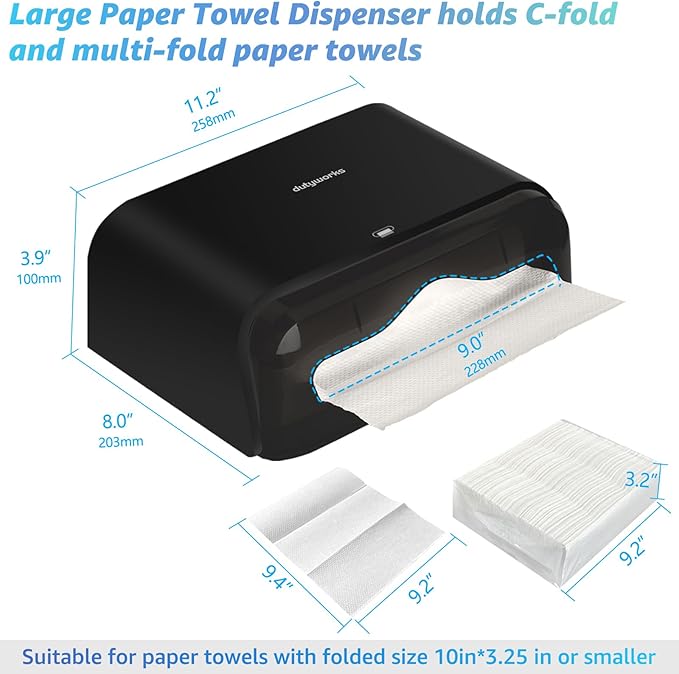 Paper Towel Dispenser Wall Mount, Multifold Paper Towel Holder Adhesive Hand Towel Dispenser for Bathroom Kitchen Commercial, Black