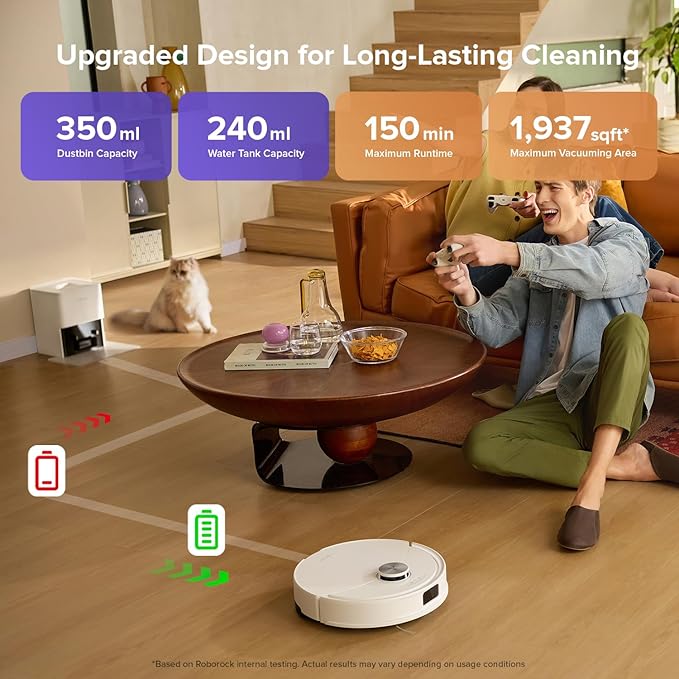 roborock Q10 S5+ Robot Vacuum and Mop, 10,000Pa Suction, Upgraded from Q8 max+, 70 Days Self-Emptying, Obstacle Avoidance, Sonic Mopping, Dual Anti-Tangle Design, Auto Mop Lifting, Ideal for Pet Hair