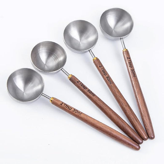 4PCS Wood Scoops for Jars Wooden Scoops for Canisters 2Tbsp Measuring Spoons for Coffee Bean Powder Coffee Scoop Measuring Scoop for Salt Sugar Multipurpose-Black Walnut+304 Stainless Steel