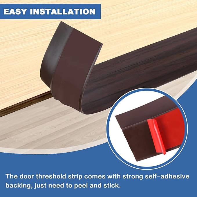 Vinyl Door Threshold Flooring Transition Strip Self Adhesive Carpet Edging Strip for Laminate Doorway Edge Threshold from 1/5" to 2/5" (Brown Wood Grain, 6.6 Ft)
