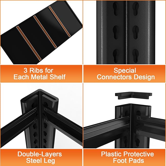 84“H Garage Shelving Heavy Duty Storage Shelves 3000 LBS Adjustable 5 Tier Metal Shelving Uints and Storage for Garage, Warehouse, Commercial, 48" W x 24" D x 84" H, 3 Packs