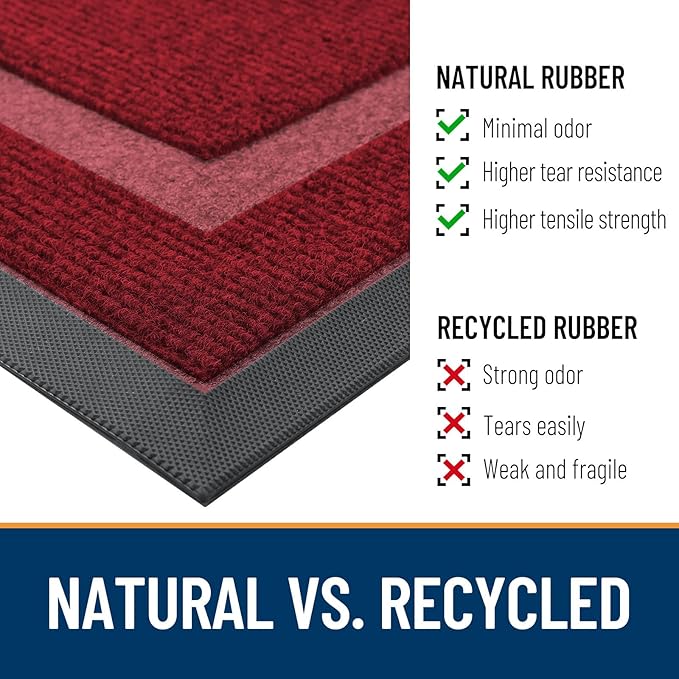 OLANLY Front Door Mat Indoor Outdoor Entrance, Waterproof All-Season, All-Weather Doormat, Sturdy Natural Rubber, Fade Resistant, Low Profile, Easy Clean Patio Porch Entryway Mat, 59x30, Wine Red