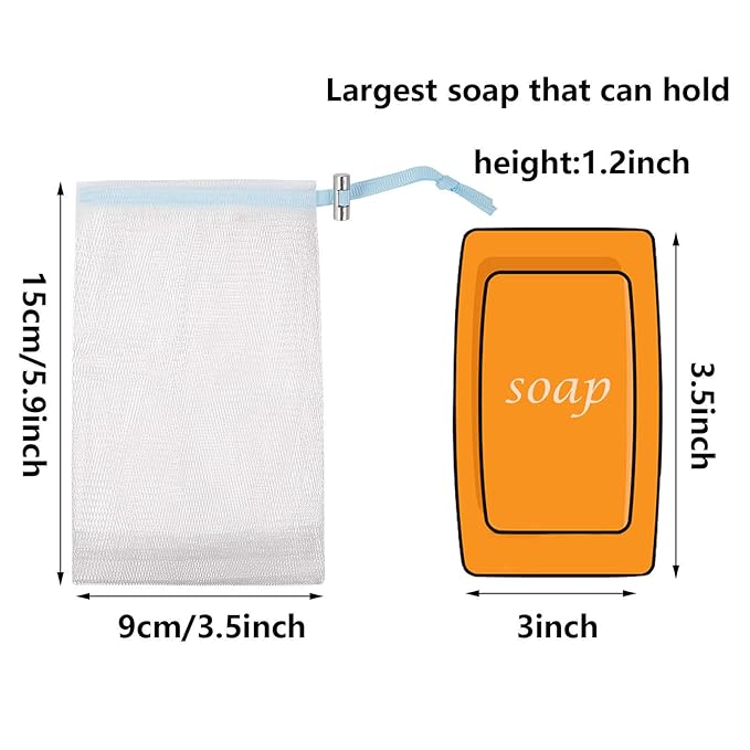 Cobahom 12 Pack Mesh Soap Bag Mesh Foaming Net Soap Sack Bags Soap Saver Pouch Net Bags with Drawstring for Bath & Shower （Blue）6x3.5Inch