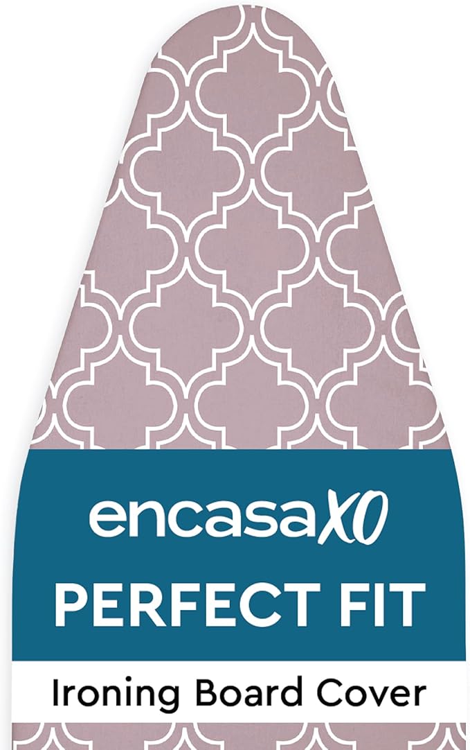 Encasa XO Ironing Board Cover and Pad 42"x14" - Thick 3mm Felt Padding, Drawstring Tightening & Lock, Easy Fit, Scorch & Stain Resistant, Fits Medium Ironing Board - Mauve Tiles