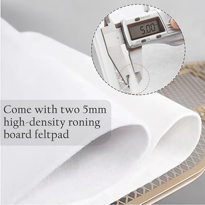 Ironing Board Cover with Two 5MM Thick Feltpads,15"x48"Heat Resistant Replacement Ironing Board Cover and Pad,Fits Standard Ironing Boards,Durability and Easy to Install