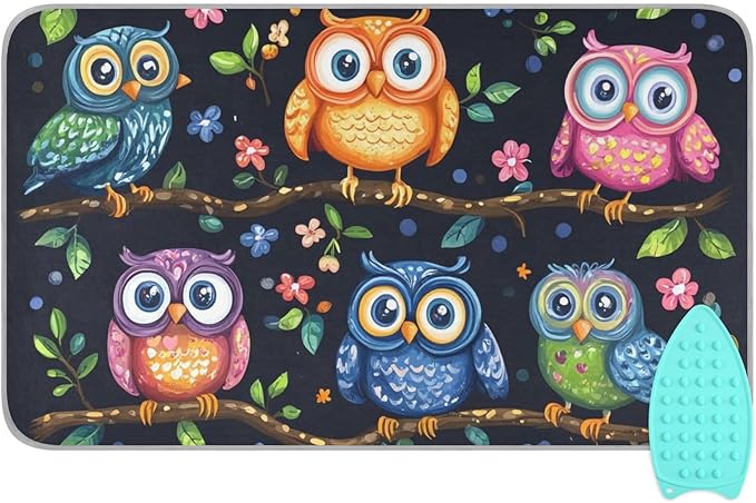 Ironing Mat Portable Ironing Pad Ironing Blanket for Table Top Heat Resistance Double-Side Using Travel Large 47.2 x 27.6 Inch Foldable Lightweight Vibrant Owls Branches Flowers Spring