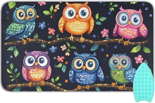 Ironing Mat Portable Ironing Pad Ironing Blanket for Table Top Heat Resistance Double-Side Using Travel Large 47.2 x 27.6 Inch Foldable Lightweight Vibrant Owls Branches Flowers Spring