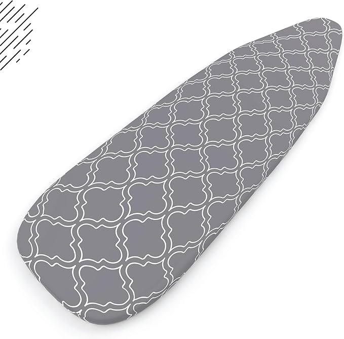 Encasa XO Ironing Board Cover and Pad 49"x18" - Thick 3mm Felt Padding, Drawstring Tightening & Lock, Easy Fit, Scorch & Stain Resistant, Fits Wide Ironing Board - Grey Tiles