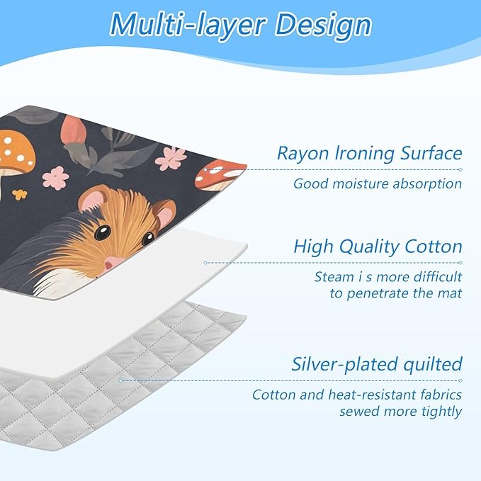 Ironing Mat Portable Ironing Pad Ironing Blanket for Table Top Heat Resistance Double-Side Using Travel Large 47.2 x 27.6 Inch Foldable Lightweight Guinea Pig Mushroom Floral Black