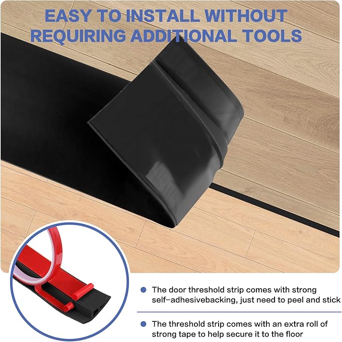 Floor Transition Strip Vinyl Door Threshold Ramp Self Adhesive Carpet Edging Strip Doorway Edge Trim, Overlap Edge Reducer for Laminate Carpet, Floor, Tile (Black, 2/5" to 3/5", 6.6Ft)