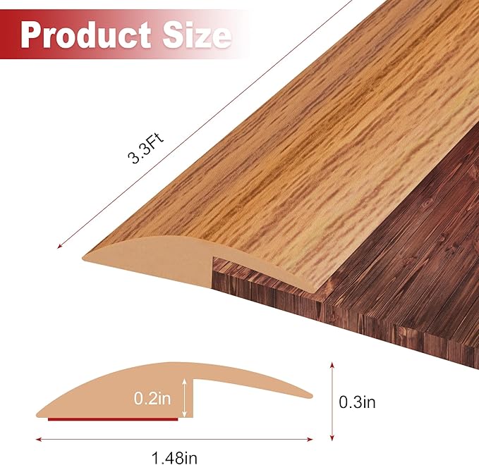 3.3Ft Carpet Floor Transition Strip, Self Adhesive Floor Edging Trim Strip, PVC Threshold Cover for Doorway, Floor Divider Strip Suitable for Threshold Height Less Than 5 mm - Light Brown Coffee