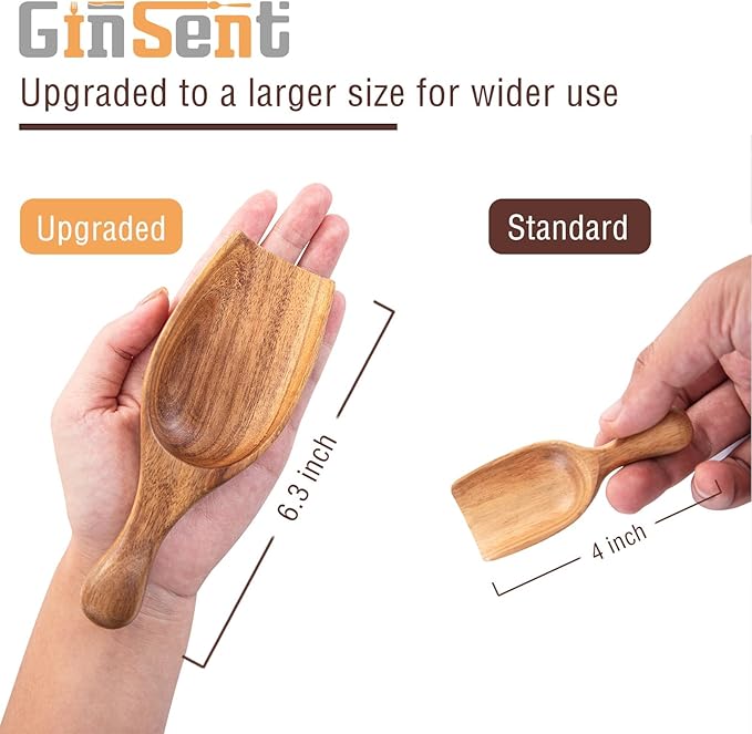 Wooden Coffee Scoop, 6.3 Inch Large Ground Coffee Scoop, Acacia Wood Wooden Scoop Coffee Spoons for Jars Canisters, Bath Salts, Tea, Sugar, Laundry Detergent