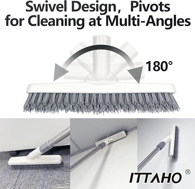 ITTAHO 2 Pack Grout Cleaning Brush with Long Handle, Swivel V-Shape Grout Scrub Brush, Extendable Handle for Tile Floors, Bathroom, Shower, Corner