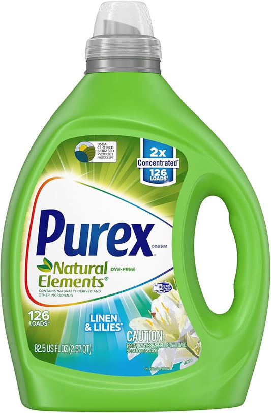 Purex Liquid Laundry Detergent, Natural Elements Linen & Lilies, 2X Concentrated, 126 Loads, 82.5 Fl Oz