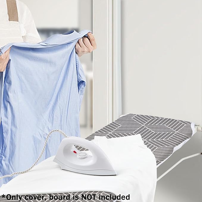 Seiritex Over The Door Ironing Board Cover 14 x 42 inch, Thick Padding and Heat Reflective with Hook and Loop Fasteners, 3 Layers Iron Board Cover (Gray Cube)