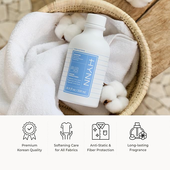 Concentrated Liquid Fabric Softener, Hypoallergenic & Gentle on Skin, Korean Scent Experience, Signature White Woody Musk Scent, Long-Lasting Fragrance, Static Reducer & Wrinkle Minimizer, 16.9 fl oz