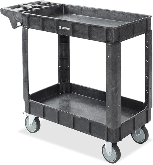 Dryser Utility Cart with Wheels, 40" x 17" Heavy Duty 550 lb. Capacity with Shelves - 2 Tier Rolling Cart with Two 5" Swivel Casters for Warehouse, Garage, Cleaning