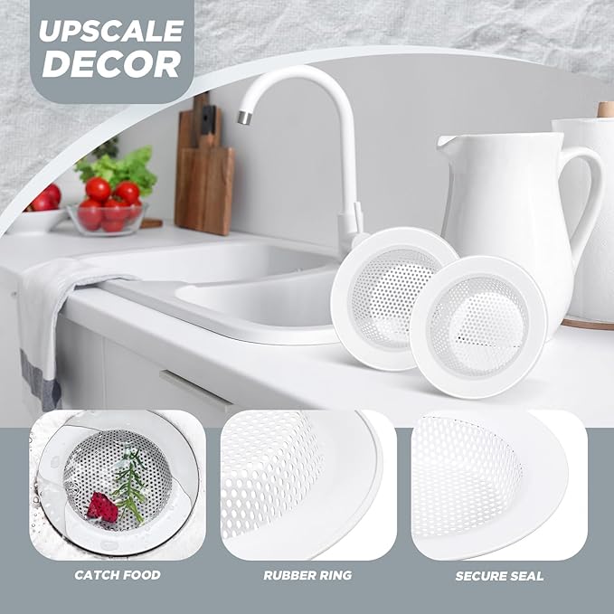 Retisee 2 Pcs Sink Strainer Stainless Steel Kitchen Sink Drain Strainer Basket Cover Mesh Hair Food Catcher, Large Wide Rim of 4.4 Diameter(Porcelain White)