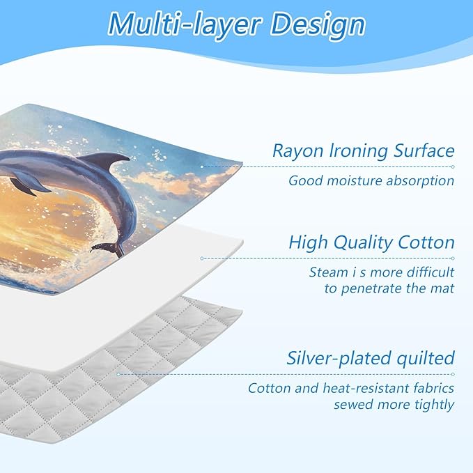 Dolphin Jumping Sunset Blue Ironing Mat Thickened Ironing Blanket Travel Portable Double-Side Using Ironing Pad Travel Isolate Heat Pad Cover for Washer Dryer Table Top Countertop 27.6x47.2in