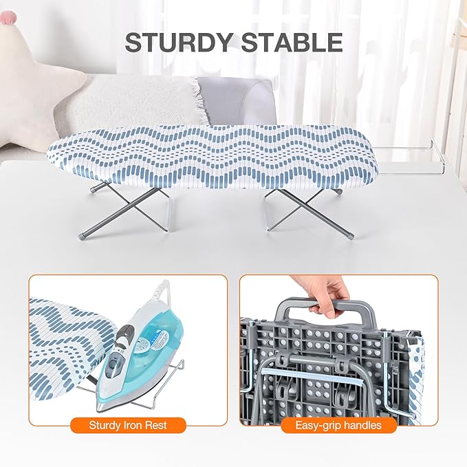 APEXCHASER Tabletop Ironing Board with Iron Rest, Small Ironing Board, Extra Thick Cover, Portable Tabletop Ironing Board with Non-Slip Feet for Home Travel Use