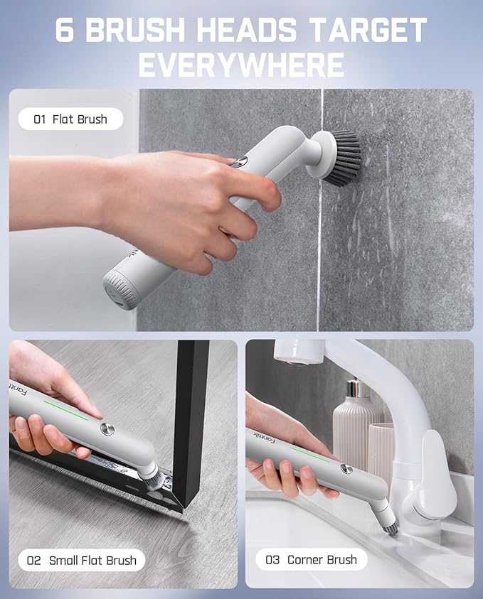 Fanttik G9 Nano Cordless Spin Scrubber with NeoPulse Motor, IPX7 Waterproof Grout Brush, 8 Replaceable Heads & LED Display for Cleaning Bathroom, Tile, Corners - White