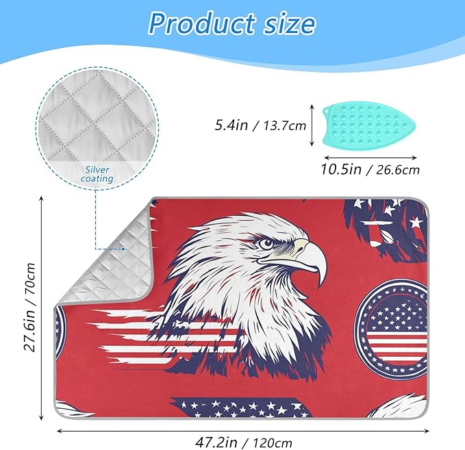 American Flag Bald Eagle Red Ironing Mat for Table top Portable Ironing Pad Blanket for Washer Dryer Countertop Travel
