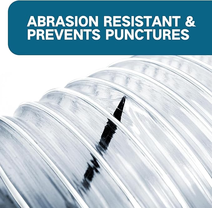 Heavy PVC Dust Collection Hose 4" x 10', Flexible Clear PVC Fume Collection Hose, Puncture-Resistant, Reinforced With Coated Wire Helix