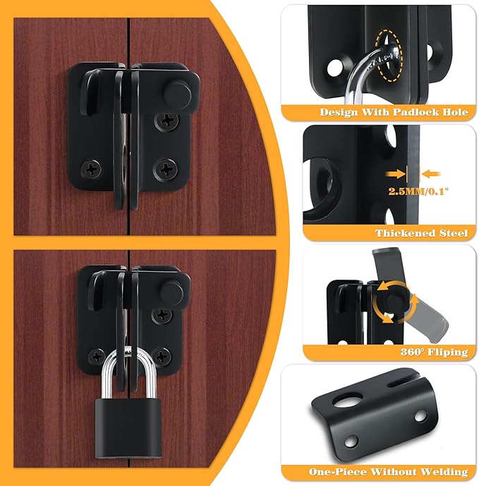 Alise Flip Latch Gate Latches Slide Bolt Latch Safety Door Lock Catch for Barn Cabinet Pet Cage Garden Bathroom Garage Window Sliding Door,MS4001-B Stainless Steel Matte Black