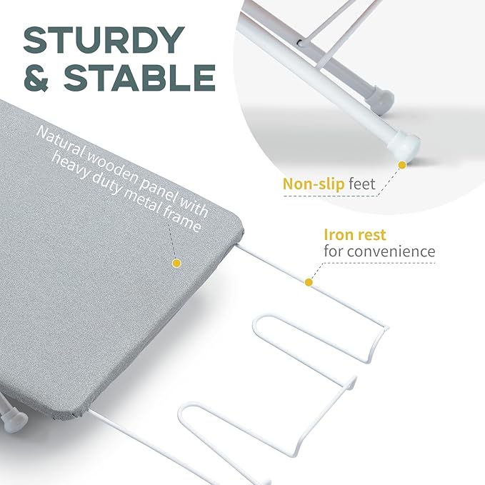 Small Ironing Board Tabletop with Iron Rest, Foldable Mini Iron Board with Cotton Cover, RAINHOL Folding Portable Travel Ironing Table for Spacing Saving 32"x12"