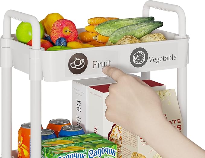 Laiensia 4-Tier Storage Cart,Multifunction Utility Rolling Cart Kitchen Storage Organizer,Mobile Shelving Unit Cart with Lockable Wheels for Bathroom,Laundry,Living Room,With Classified Stickers,White