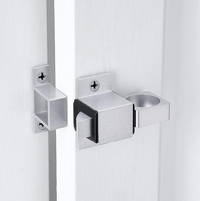 4 Packs Self-Closing Gate Latches, Silver Spring Door Lock, Aluminum Alloy Security Latch for Windows, Cabinets & Gates