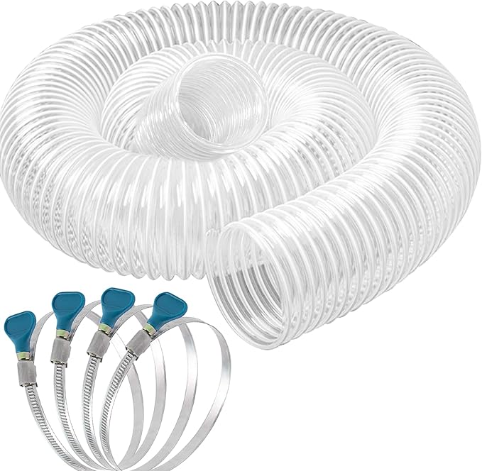 Qucship PVC Dust Collection Hose 4" x 10', Puncture-Resistant, Flexible Clear PVC Fume Hose with Carbon Steel Wire Coil for Dust Collection Systems