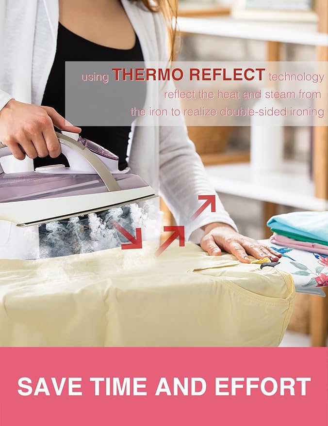 Extra Wide Ironing Board Cover and Pad,18X49 Reflective Silicone Ironing Board Cover,Resist Scorching and Staining,4 Fasteners,Elastic Edges,Large Protective Scorch Mesh Cloth
