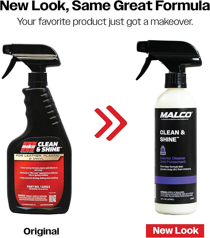 Malco Clean & Shine Interior Car Cleaner and Dressing – Restore Leather, Plastic and Vinyl Surfaces in Your Vehicle/Clean, Condition and Protect in 1 Simple Step / 16 oz. (125916)