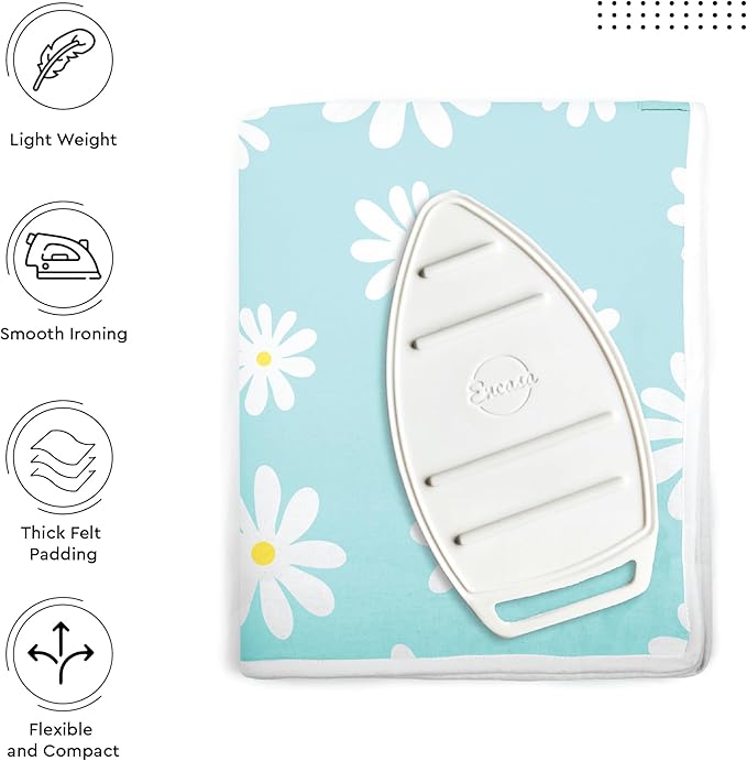 Encasa XO Ironing Mat/Pad (Large 48"x28") with 3mm Padding & Silicone Iron Rest for Steam Pressing on Tabletop or Bed - Heat Resistant, Portable, Quilting & Travel Blanket - Daisy Blue