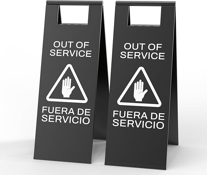 Stainless Steel Out of Service Sign Portable Foldable Sign 2-Pack (Black)