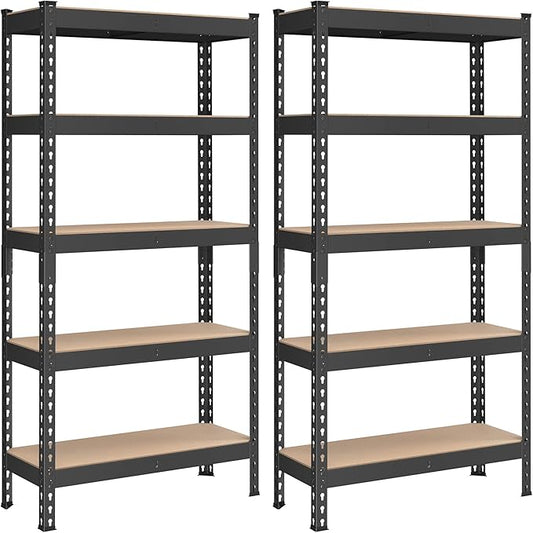 SONGMICS 5-Tier Storage Shelves, Load 2310 lb, Set of 2 Garage Storage, Boltless Assembly, Adjustable Shelving Unit, 11.8 x 29.5 x 59.1 Inches, for Study Shed Basement, Black UGLR300B02